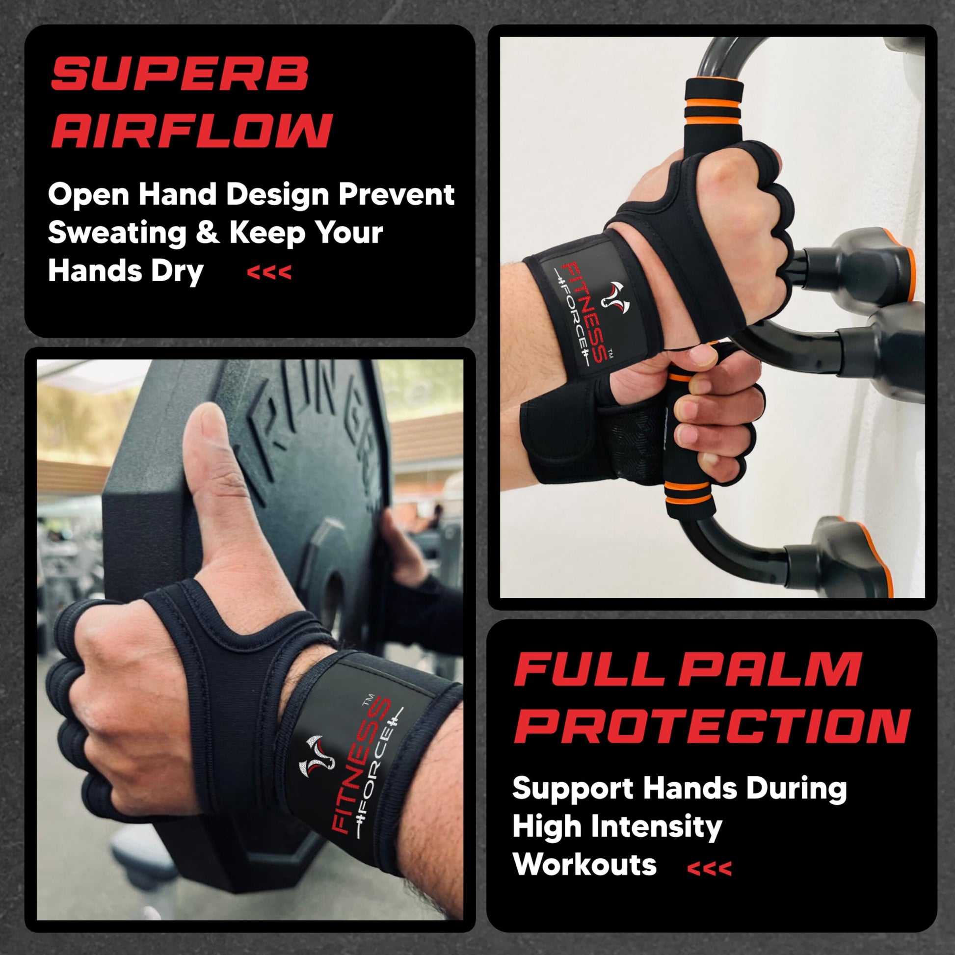 FITNESS FORCE Ventilated Weight Lifting Workout Gloves for Men & Women