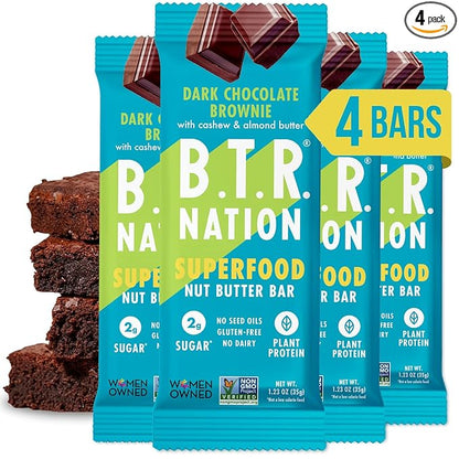 B.T.R. Nation Vegan Keto Superfood Protein Bars - Brownie RECHARGE | 4 Bars | Low Carb, Plant Based, and Gluten Free, Free of Sugar Alcohols and Boosted with Powerful Superfoods!