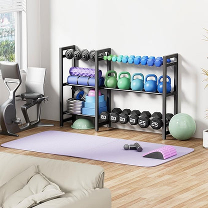 Dumbbell Rack 3-Tier 50 Inch Adjustable 900LB Capacity Weight Rack For Kettlebell Home Gym Dumbbells (Rack Only)