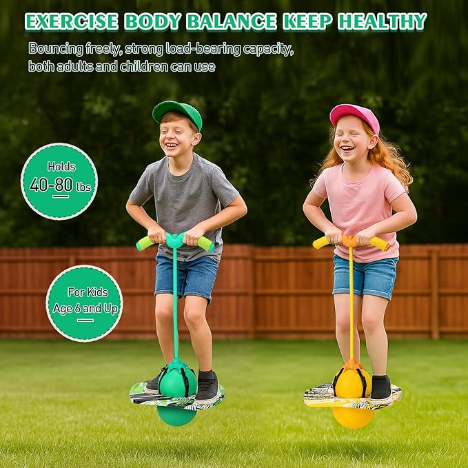 Layhit 2 Pcs Pogo Jumper with Handle for Kids Pump Pogo Ball Stick Jumper Balance Bounce Ball with Pump and Strong Grip for Adults Teen Indoor Outdoor