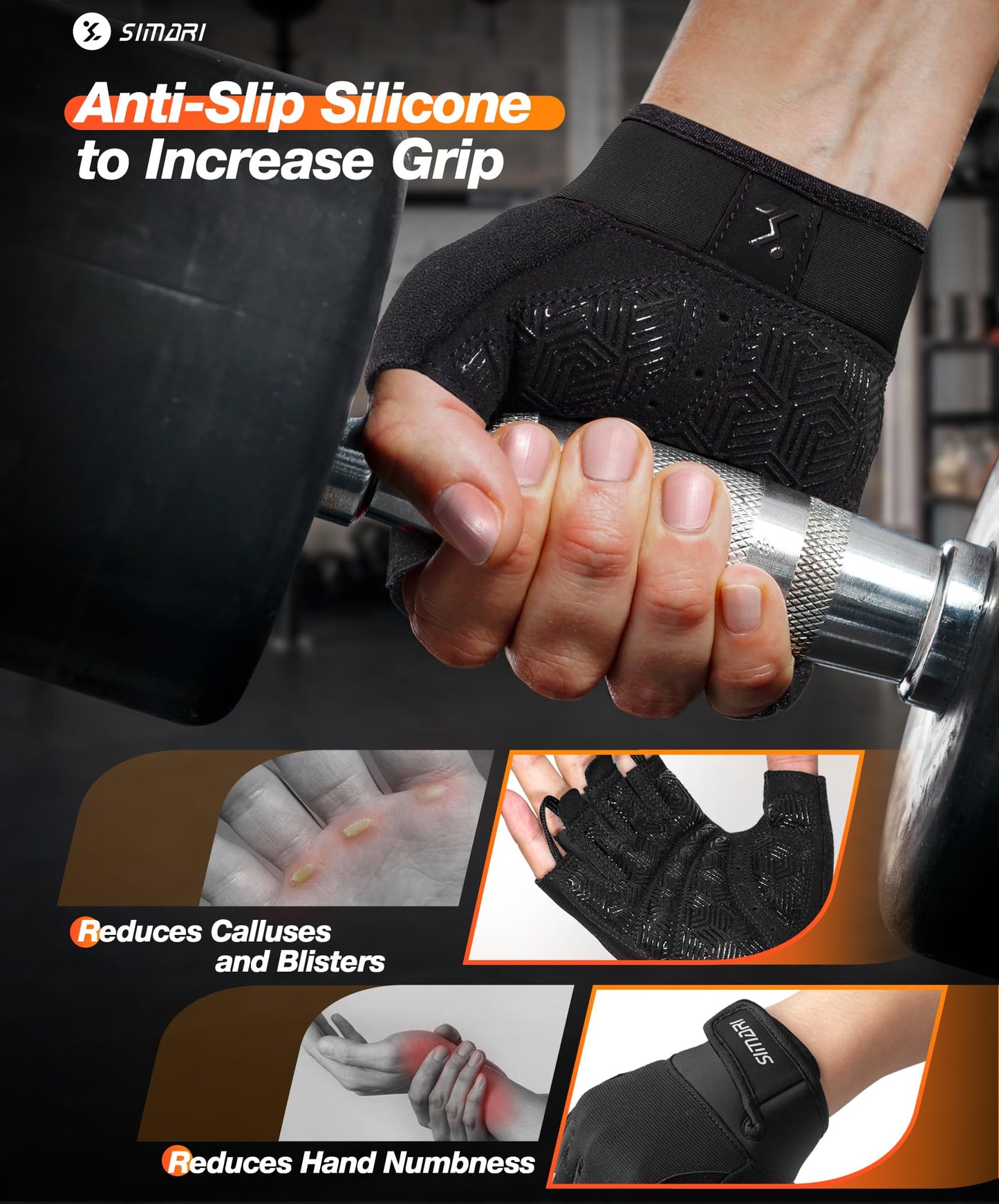 SIMARI Breathable Workout Gloves for Men & Women, Weight Lifting Gloves with Padded, Grip, Full