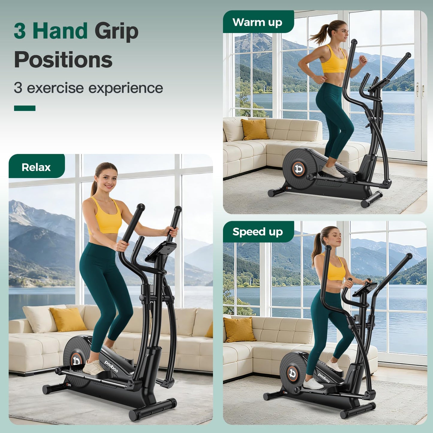pooboo Elliptical Machine, Elliptical Exercise Machine with 16-Level Resistance&Hyper-Quiet