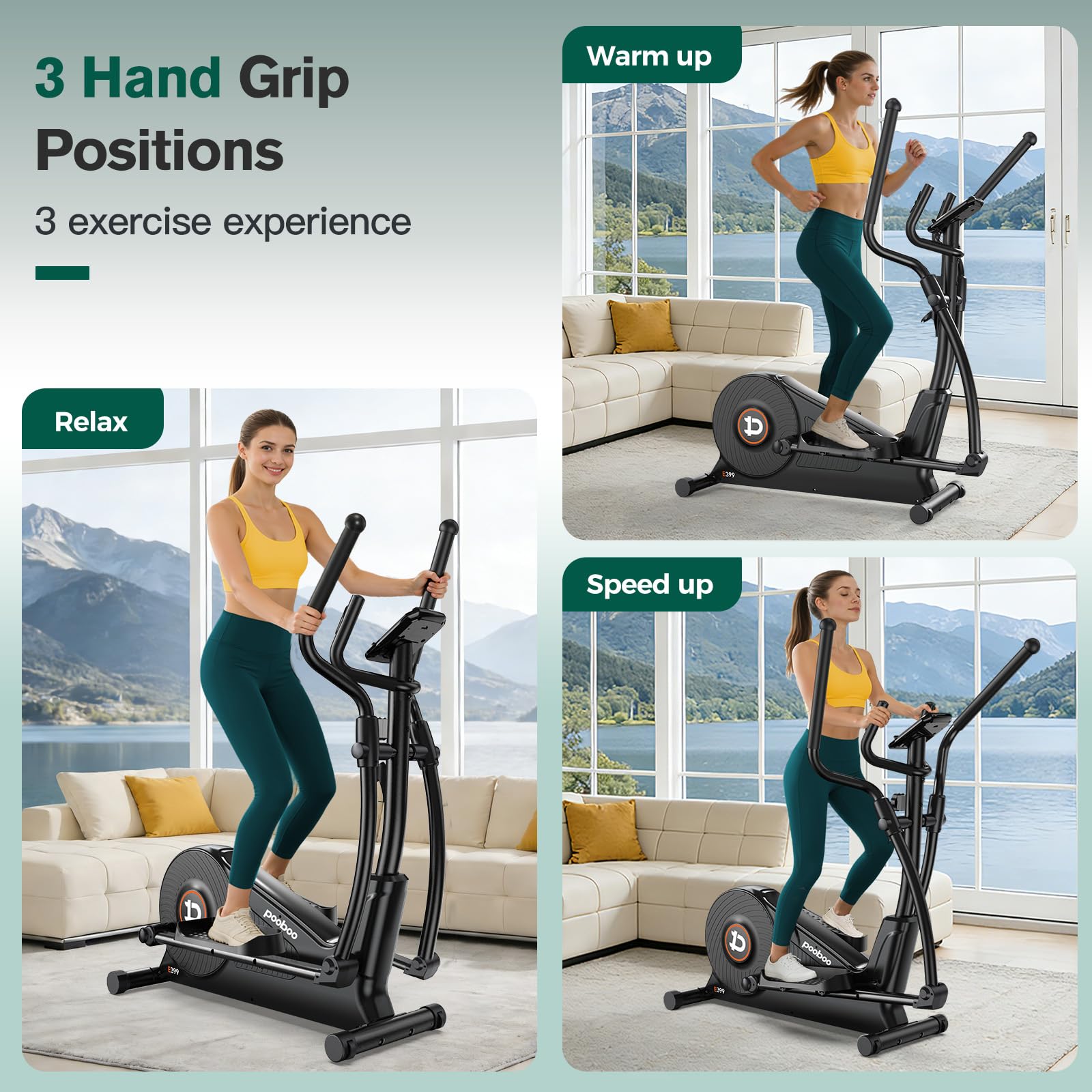 pooboo Elliptical Machine, Elliptical Exercise Machine with 16-Level Resistance&Hyper-Quiet