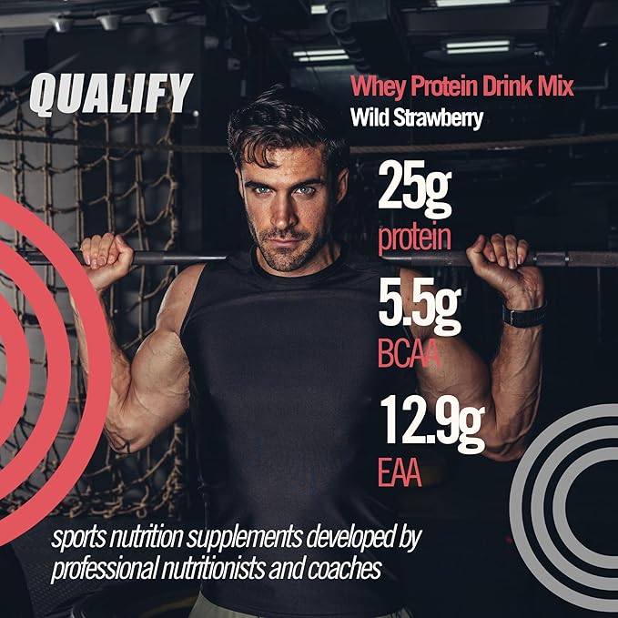 Strawberry Whey Protein Powder. Post Workout Recovery Drink, Gluten & Sugar Free, Highly Kosher, 25g Protein. Essential Amino Acids - 5.5g BCAA, 2.7g Leucine, 1.4g Isoleucine, 1.4g Valine 26.4 Ounce