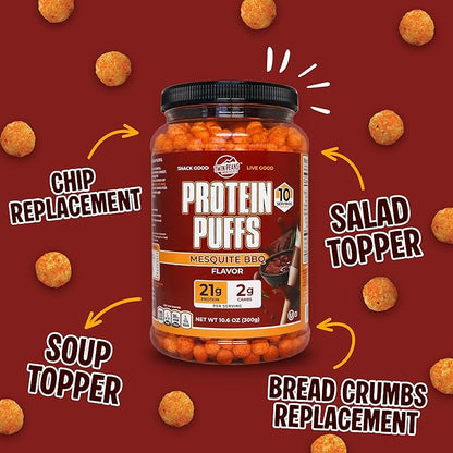 Twin Peaks Protein Puffs - (Mesquite Barbecue), Keto Friendly, Low Carb Snack (300g, 21g Protein, 2g Net Carbs, High Protein, Healthy Crunchy Snack)