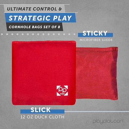 Professional Cornhole Bags - Set of 8 Regulation All Weather Double Sided - Sticky Side/Slick Side Bean Bags for Pro Corn Hole Game