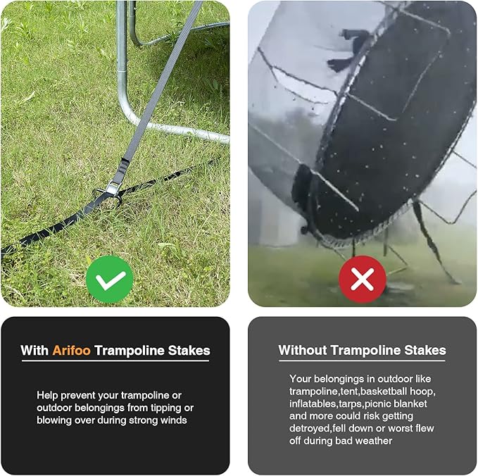 Trampoline Stakes Heavy Duty Strong and Galvanized Steel Corkscrew High Wind Anchor Kit for Trampoline Camping Tents Tie Down Anchors