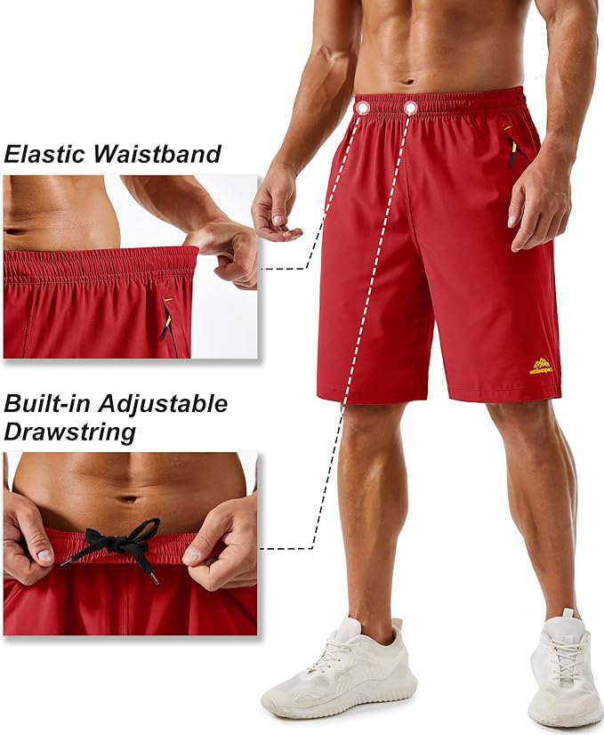 TACVASEN Men's Running Athletic Shorts 9" Quick Dry Workout Gym Shorts Lightweight Summer Shorts 3 Zipper Pockets