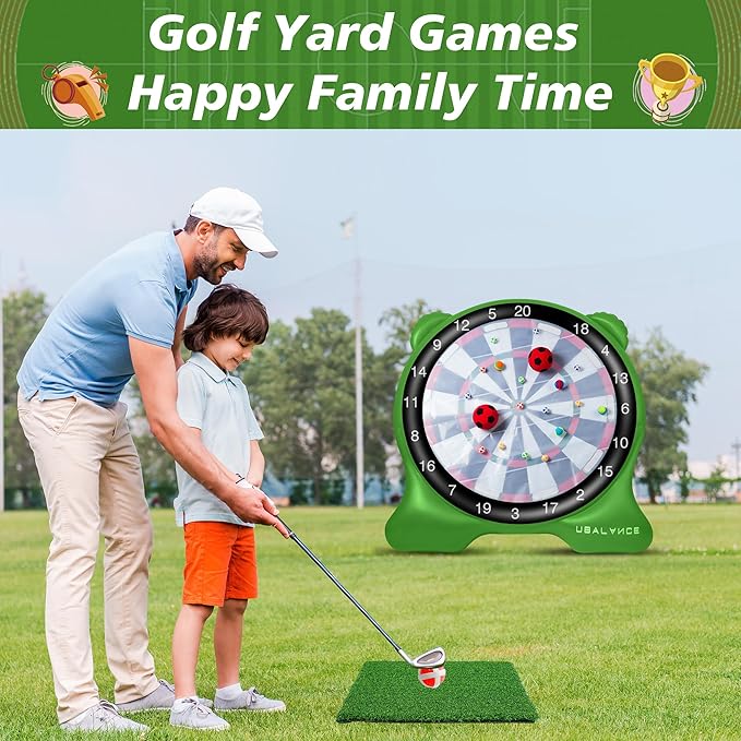 UBALANCE Giant Inflatable Dart Board, Outdoor Dartboard Yard Games for Adults, Family Sports, Sticky Kick Balls, Soccer, Tennis, Soft Darts, Golf, Party Fun Carnival Games