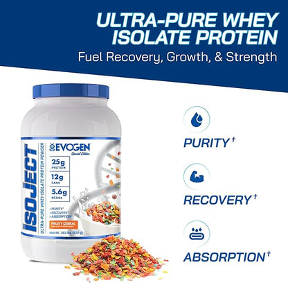 Evogen Isoject - Whey Protein Isolate | Ultra-Pure Whey Protein Powder with Ignitor Enzymes, BCAAs, and EAAs | Enhanced Absorption & Recovery | Fruity Cereal | 26 Servings