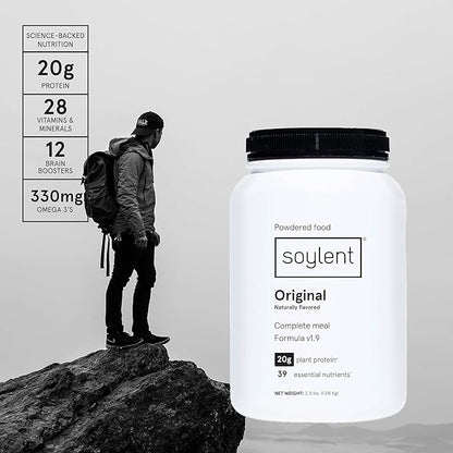 Soylent Complete Nutrition Meal Replacement Protein Powder, Original - Plant Based Vegan Protein, 39 Essential Nutrients - 36.8oz