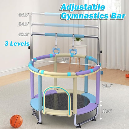 Trampoline for Kids 55inch Toddler Mini Small Trampoline Outdoor Indoor Basketball Hoop, Swing, Gift for Baby, Toddlers & Kids Ages 3-6