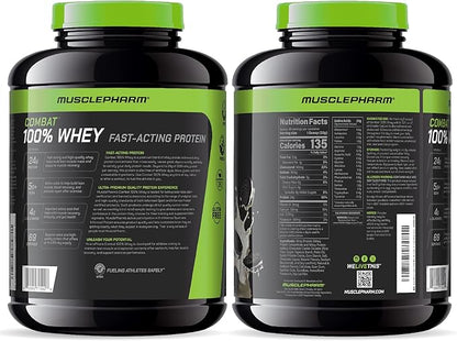 MusclePharm Combat 100% Whey Protein Powder, Cookies ?˜N??Cream Flavor, Fast Recovery & Muscle Gain with Whey Protein Isolate, High Protein Powder for Women & Men, Gluten Free, 5 lb, 69 Servings