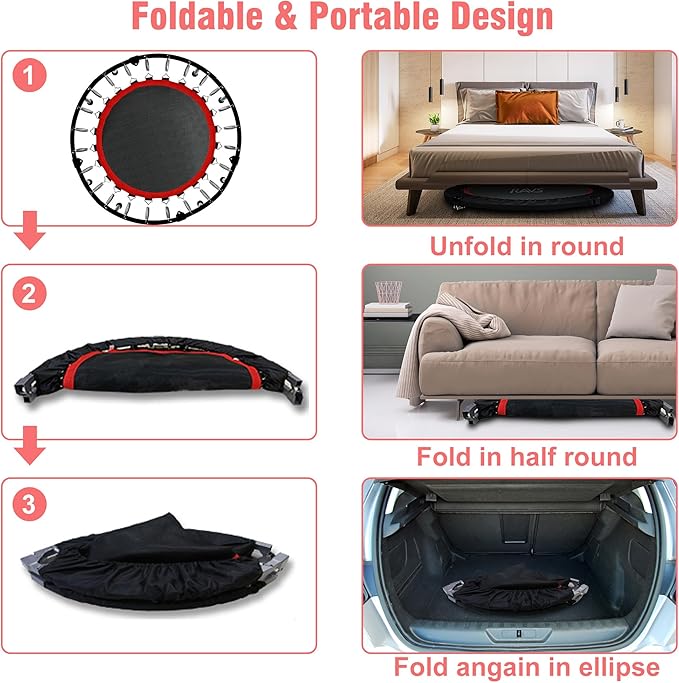 450 LBS Foldable Mini Trampoline for Adults & Kids 40" Rebounder Trampoline with Adjustable Foam Bar for Indoor Workout Fitness