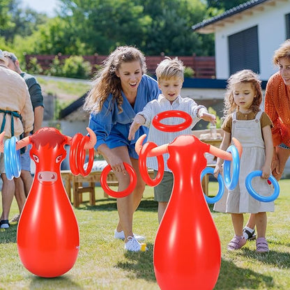 2 Pcs Inflatable Ring Toss Set Include 2 Inflatable Base 12 Rings for Cowboy Fiesta Rodeo Luau Beach Pool Birthday Party Supplies