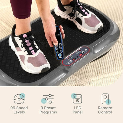 Lifepro Waver Vibration Plate Exercise Machine for Lymphatic Drainage, Muscle Activation, Full-Body Workout Vibrating Platform with Loop Bands, Fitness Equipment for Strength Toning & Fat Loss