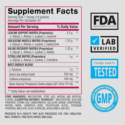 BPI Sports Best BCAA Powder - Muscle Recovery Support - Branched Chain Amino Acids Supplement | Amino Energy Powder for Lean Muscle Growth - Post Workout Recovery Drink - Hydration - Watermelon Ice