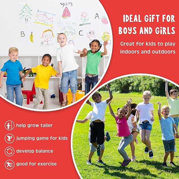 Leitee 2 Pack Pogo Stick for Kids Age 6 and Up, Suitable for 40-80 lbs, Soft Foam Jump Stick, Pogo Stick for Beginners Kids Exercise Body Balance Keep Healthy (Red and Rose Pink)