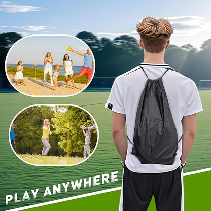 Teamaze Flying Disc Game Set with Height-Adjustable Poles & Score Tracker, Outdoor Bottle Toss Game for Beach, Lawn, Camping, Polish Horseshoes Set for Family & Friends Party Games