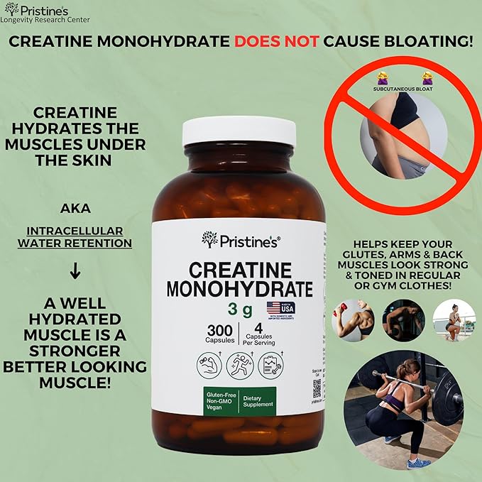 PRISTINE'S Creatine Monohydrate Capsules for Women & Men - NSF Certified 75 Day Supply 3G Muscle Growth Support Supplement - Cognitive & Athletic Performance Support - Enhanced Recovery
