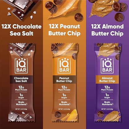 IQBAR Brain and Body Plant Protein Bars - Chocolate Lovers Variety - 36-Count Low Carb - Gluten Free, High Fiber, Vegan Snacks - Low Sugar Meal Replacement