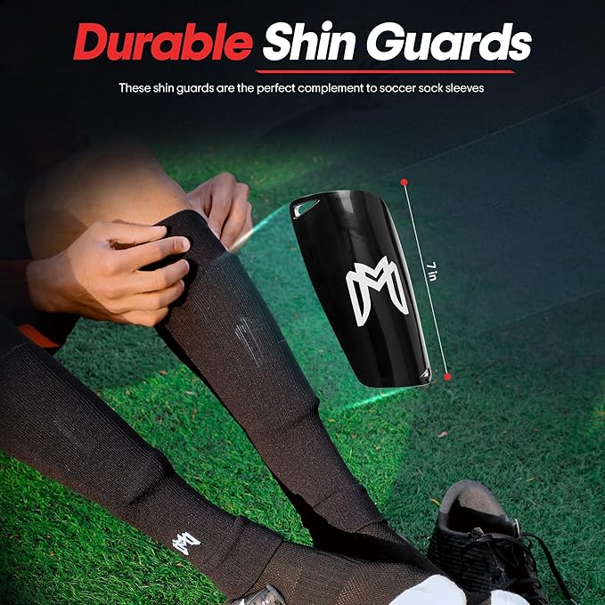 Soccer Grip Socks, Shin Guards, Pre Cut Sock Sleeves, and Guard Straps Bundle Pack - Essential Equipment for Soccer Players - for Mens, Women, Youth, Size 7 to 12 US Men Shoe Size