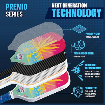 4Joy Pickleball Paddle Premio Series - Thermoformed Premium T700 Carbon Fiber Pickleball Paddless - Professional Pickleball Rackets for Women & Men - 16mm Honeycomb Core - USAP Approved