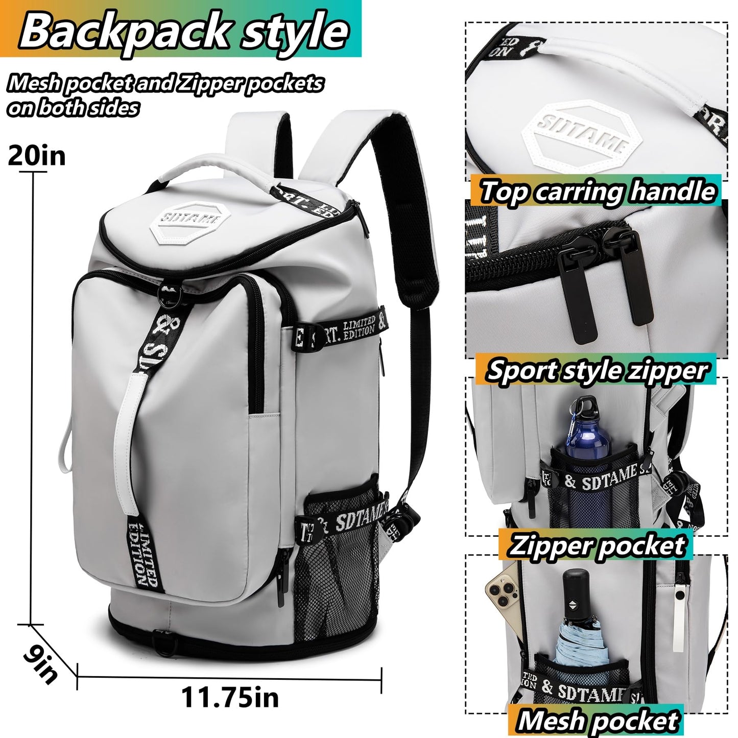 Gym Duffel Backpack with Shoe Pocket & Laptop Sleeve(Grey)
