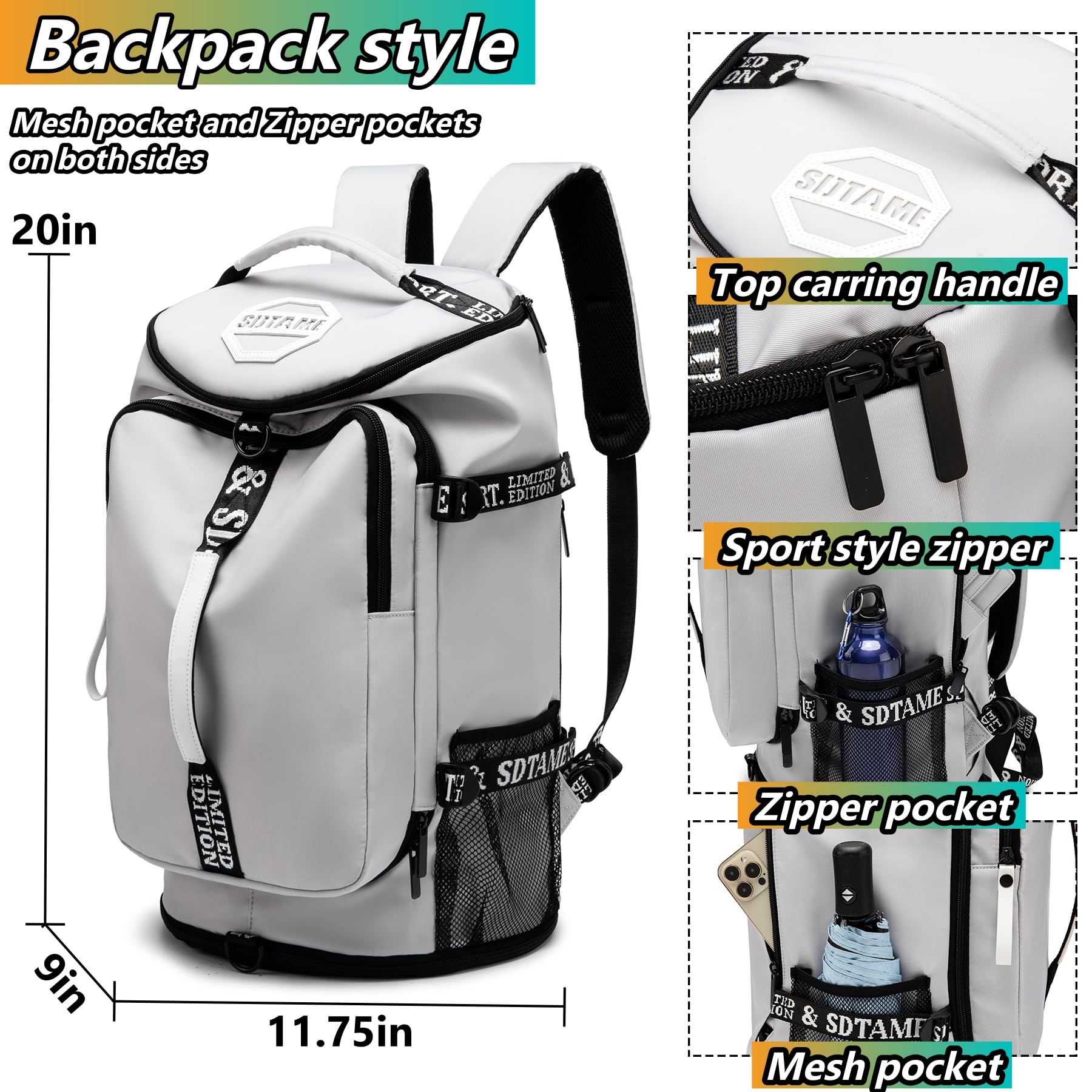 Gym Duffel Backpack with Shoe Pocket & Laptop Sleeve(Grey)