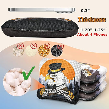 EunHo Cornhole Bags Regulation Dual Sided Set of 8, Professional Cornhole Bean Bags Slick & Sticky Side Bags with Carry Bag