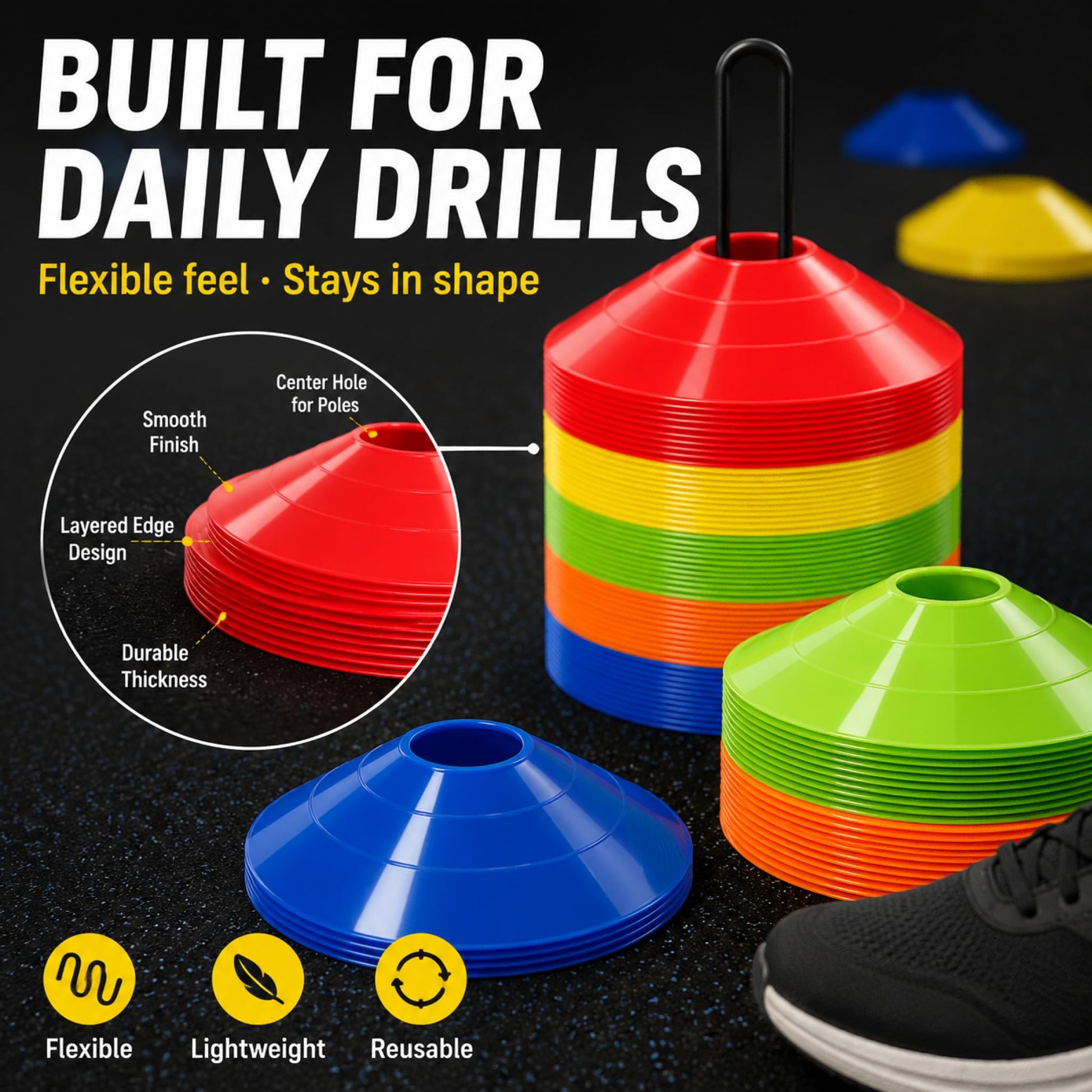 60 Pack Agile Soccer Cones with Portable Bags & Brackets,Sports Cones,cones for sports