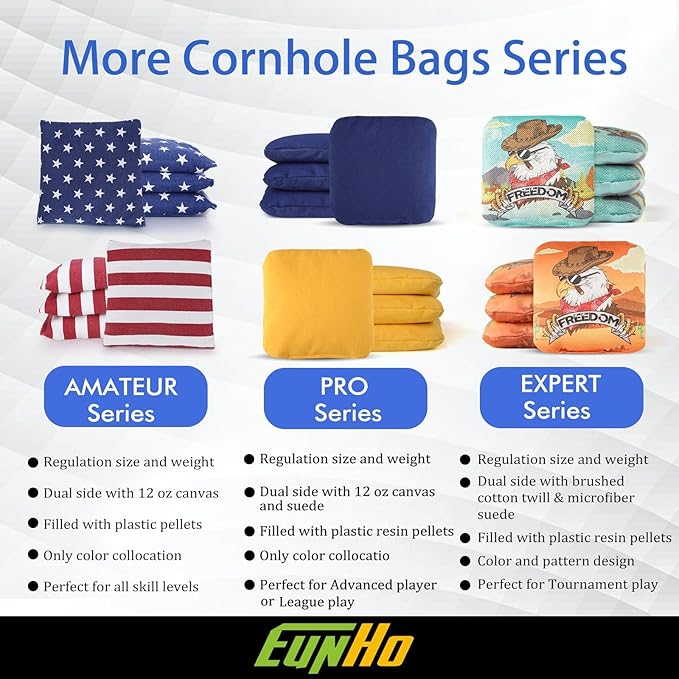 EunHo Dual Sided Cornhole Bags Regulation Set of 8 Professional Cornhole Bean Bags Slick and Stick for Tossing Game-All Weather