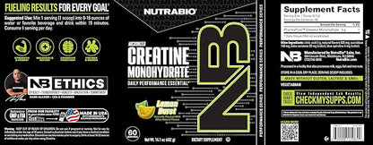 NutraBio Pure Micronized Creatine Monohydrate Powder Supplement, Lemon Burst, (300 g) - Supports Bulk Muscle Energy, Recovery, and Strength - HPLC Tested Creatine Powder Supplement for Men and Women