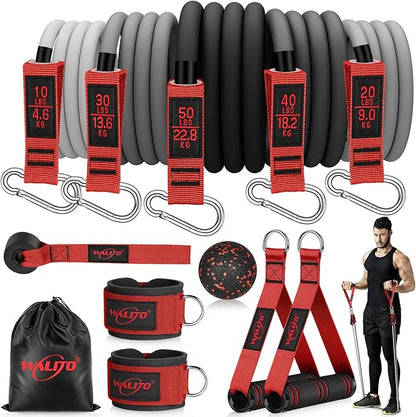 WALITO Resistance Bands Set - Exercise Bands with Handles, Door Anchor, Legs Ankle Straps, for Heavy Resistance Training, Physical Therapy, Muscle Training, Yoga, Home Workouts, Gym Equipment