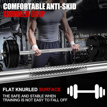 47 inch Olympic Barbell Bar - 1 inch Standard Weight Lifting Bar for Home Gym Strength Training - 480 LB Capacity for Bench Press, Squat, Deadlift, Hip Thrust, Lunge - Includes 2 Star Locknuts