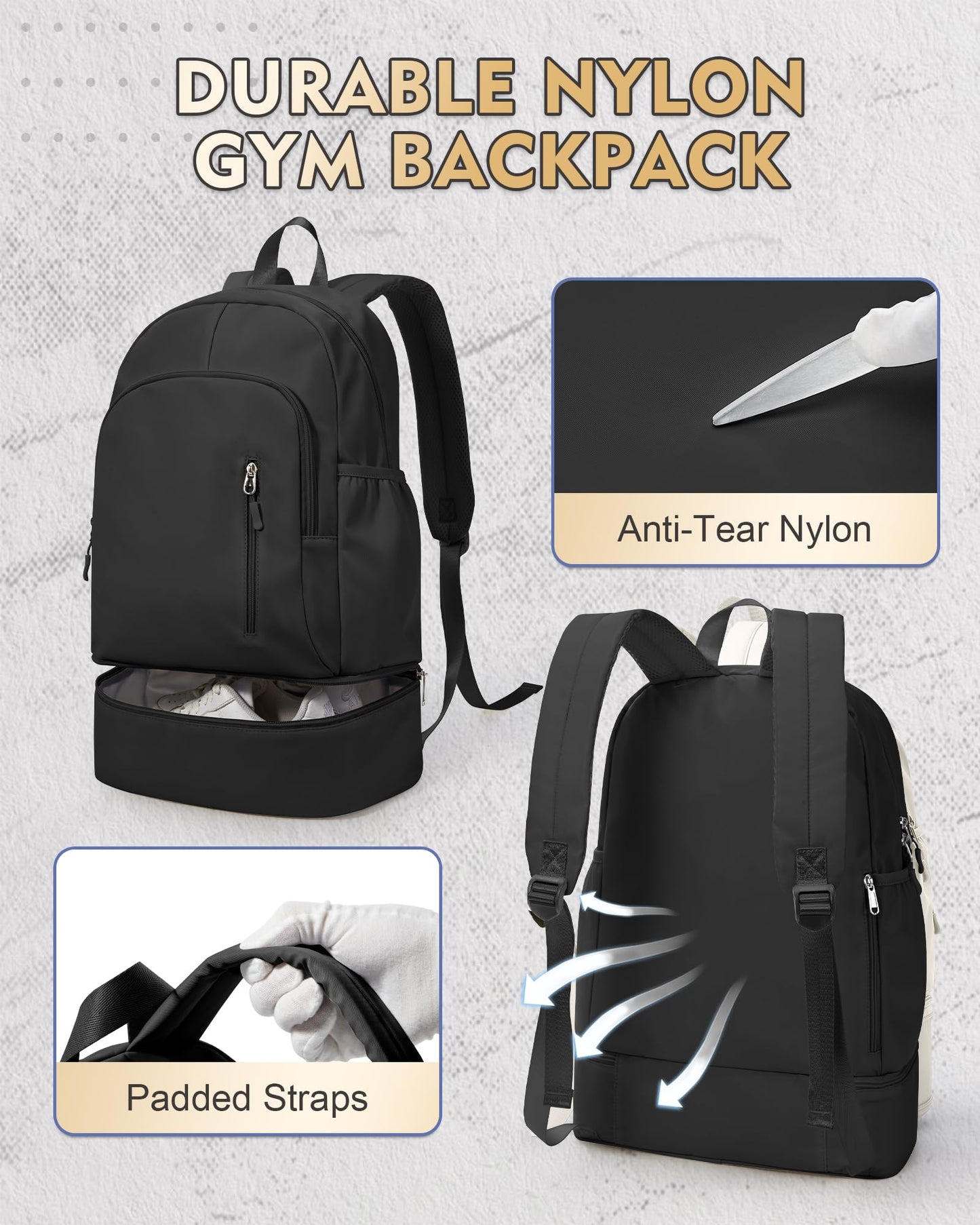 VENATIN Gym Backpack for Women Men,Cheer bag,Lightweight Gym Bag with Shoe Compartment, Waterproof