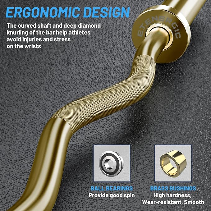 47" Olympic EZ Curl Bar 500-lbs Capacity Steel Barbell Suitable for 2" Weight Plates, 2-Inch Curl Bar for Weight Lifting,Hip Thrusts,Squat,Biceps-Home Gym Weight Bar