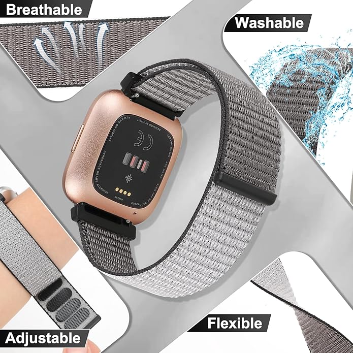 Tiptops 3 Pack Bands Compatible with Fitbit Versa 2/Fitbit Versa/Versa Lite/Versa SE for Women Men, Soft Nylon Sports Loop Replacement Wristband for Fitbit Versa 2 Straps