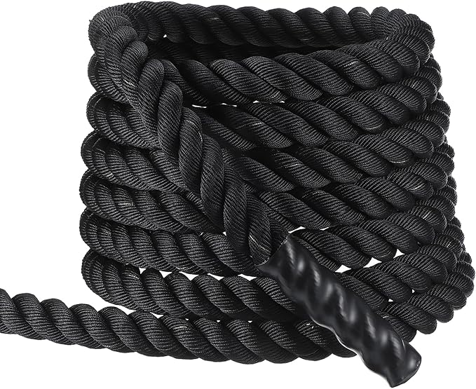 MECCANIXITY Battle Rope 40ft x 2 Inch Polyester Workout Rope Heavy Fitness Exercise Rope for Strength Training Home Gym Muscle Building, Black