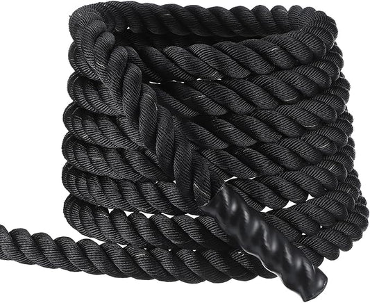 MECCANIXITY Battle Rope 40ft x 2 Inch Polyester Workout Rope Heavy Fitness Exercise Rope for Strength Training Home Gym Muscle Building, Black