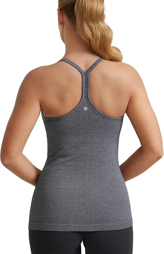 CRZ YOGA Seamless Workout Tank Tops for Women Racerback Athletic Camisole Sports Shirts with Built in Bra