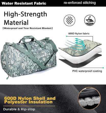 Gym Bag for Women & Men Tactical Duffle Military Weekender Work Out Lightweight Waterproof Sports Tote Shoe Pocket ACU