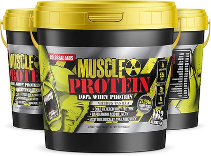 Muscle Whey Protein Flavored Protein Powder, 25,000mg Amino Acids/Serving, Cold Filtered(Packaging May Vary) (12 Pound (Bucket), Vanilla)