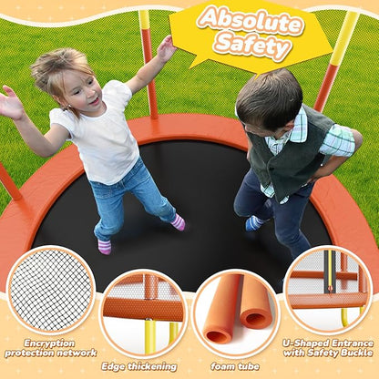 6FT Indoor Trampoline for Kids Ages 1-8, 72" Mini Toddler Indoor & Outdoor Trampoline with Safety Enclosure Net, Basketball Hoop & Dart Board, Birthday Gifts for Boys & Girls, Baby Toddler