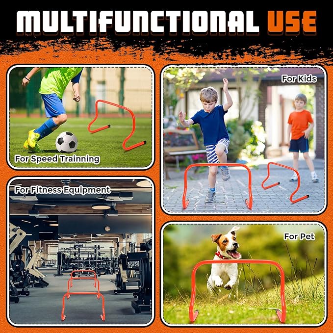 12 Pcs 12 Inch Agility Hurdles Training Equipment Agility Hurdles and Marker Cone Set Disc Cones Speed and Training Obstacle for Athletes Sports Soccer Football Tennis Basketball