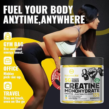 Creatine Monohydrate Gummies (5g) – Pre-Workout Energy & Muscle Growth Support for Men & Women | Pineapple Electrolyte Gummies (135 Count)