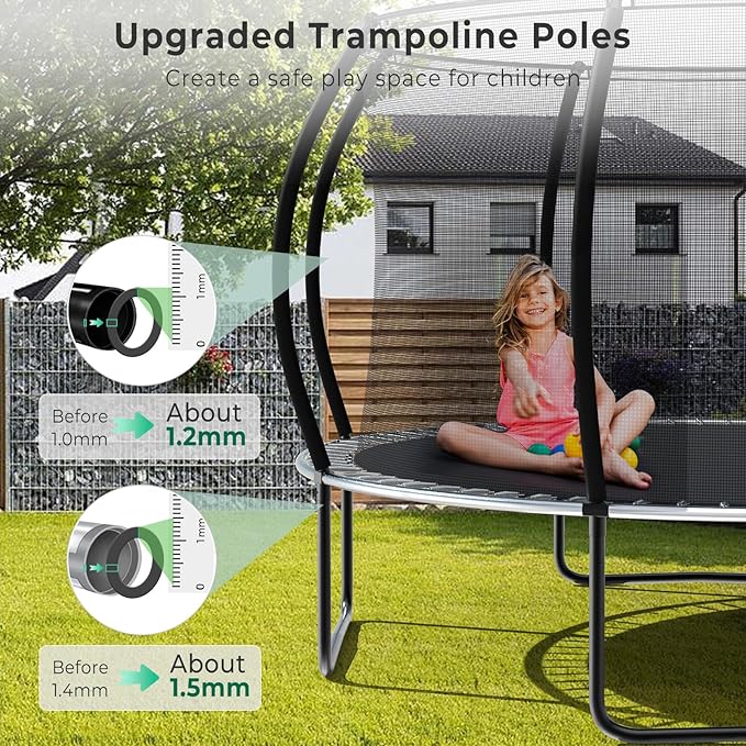 12 14 15 16FT Trampoline Outdoor with Basketball Hoop, Trampoline with Lights for Kids and Adults, Recreational Trampolin with Sprinkler, Stakes