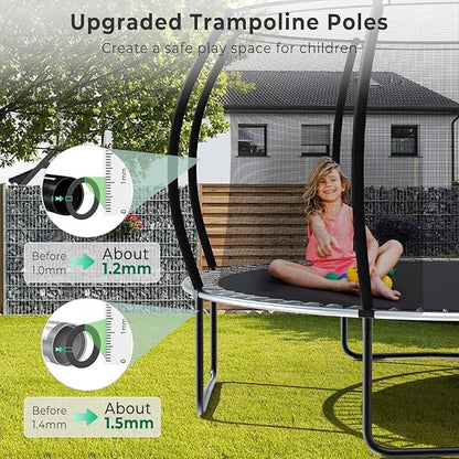 12 14 15 16FT Trampoline Outdoor with Basketball Hoop, Trampoline with Lights for Kids and Adults, Recreational Trampolin with Sprinkler, Stakes