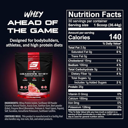 Granite Supplements The Meadows Whey Protein Isolate Protein Powder for Lean Muscle with 150 Calories, 2g Fiber, 1g Sugar (30 Servings), Fresh Strawberry Flavor