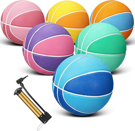 Jenaai 6 Pcs Rubber Basketballs Official Size Bulk Streetballs Multicolor Basket Balls with Pump